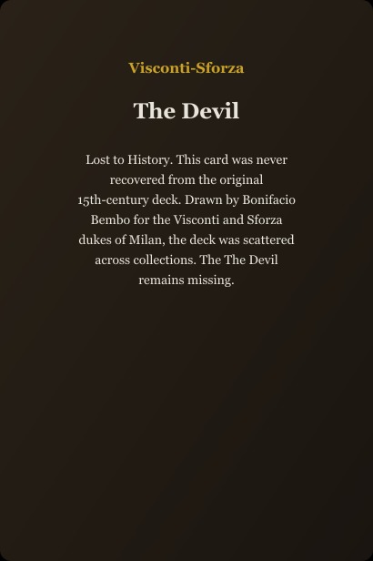 The Devil tarot card from the Visconti deck — representing shadow patterns and bondage, powerful in both upright and reversed positions