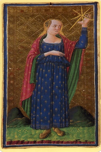 The Star tarot card from the Visconti deck — a beacon of hope, renewal, and calm after the storm of anxiety